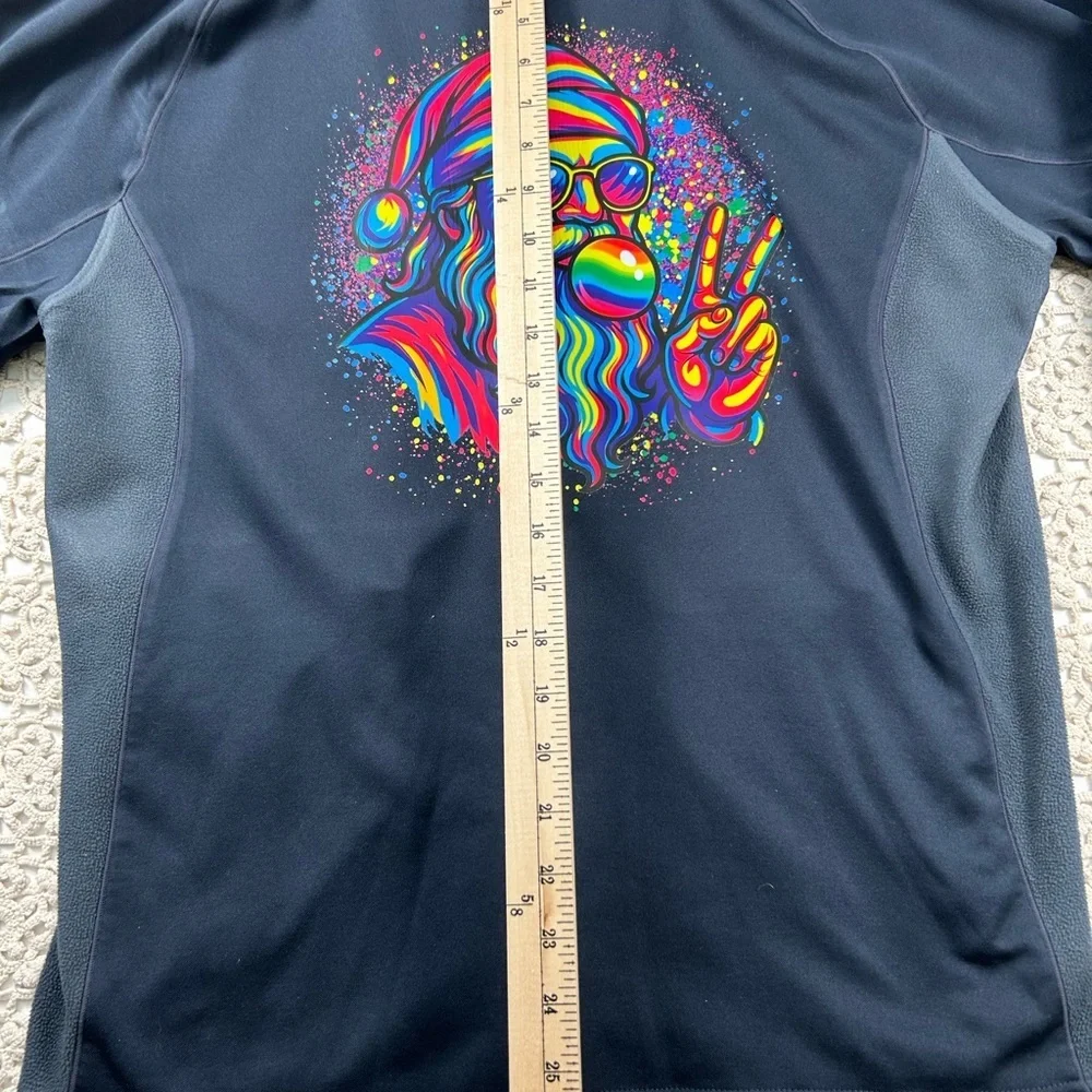 Champion Double Dry Full Zip Jacket Navy Blue Graphic Santa Peace Sign  Size M